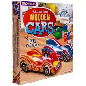 Made by Me Build & Paint Wood Cars 3 Race Car w Moving Wheels Ages 6+ Unisex NEW